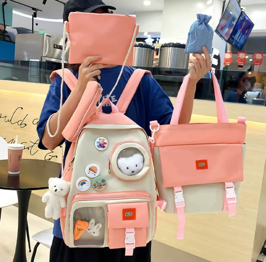 5 Set Backpack For Teenager Girl Waterproof High Capacity School Bags Female Student Cute BookBags
