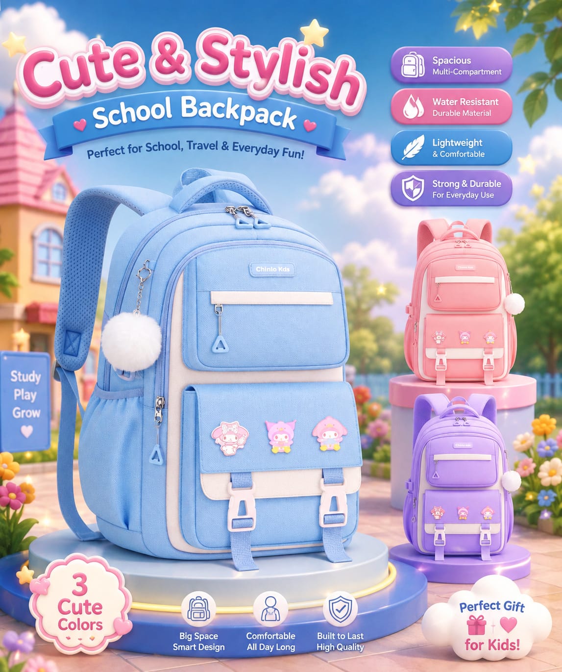 Premium School Bag | Waterproof Backpack | 43cm x 30cm | Spacious & Durable | For Students up to Grade 5
