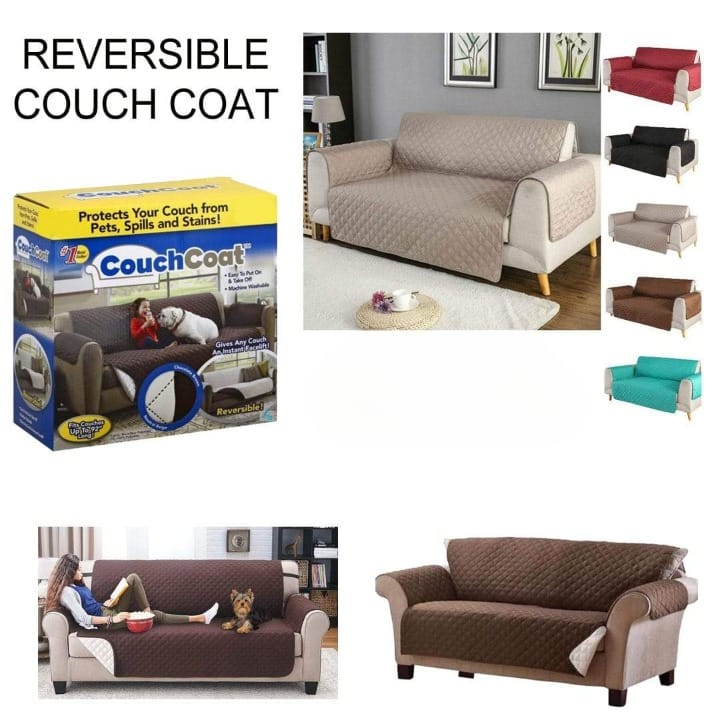 (double SofaR COVER) EVERSIBLE WASHABLE COUCH Sofa COAT COVER - Brown
