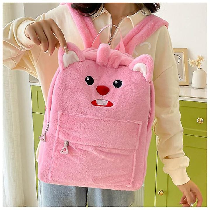 Cute Bunny Plush Backpack – Fluffy School Bag with Front Pocket