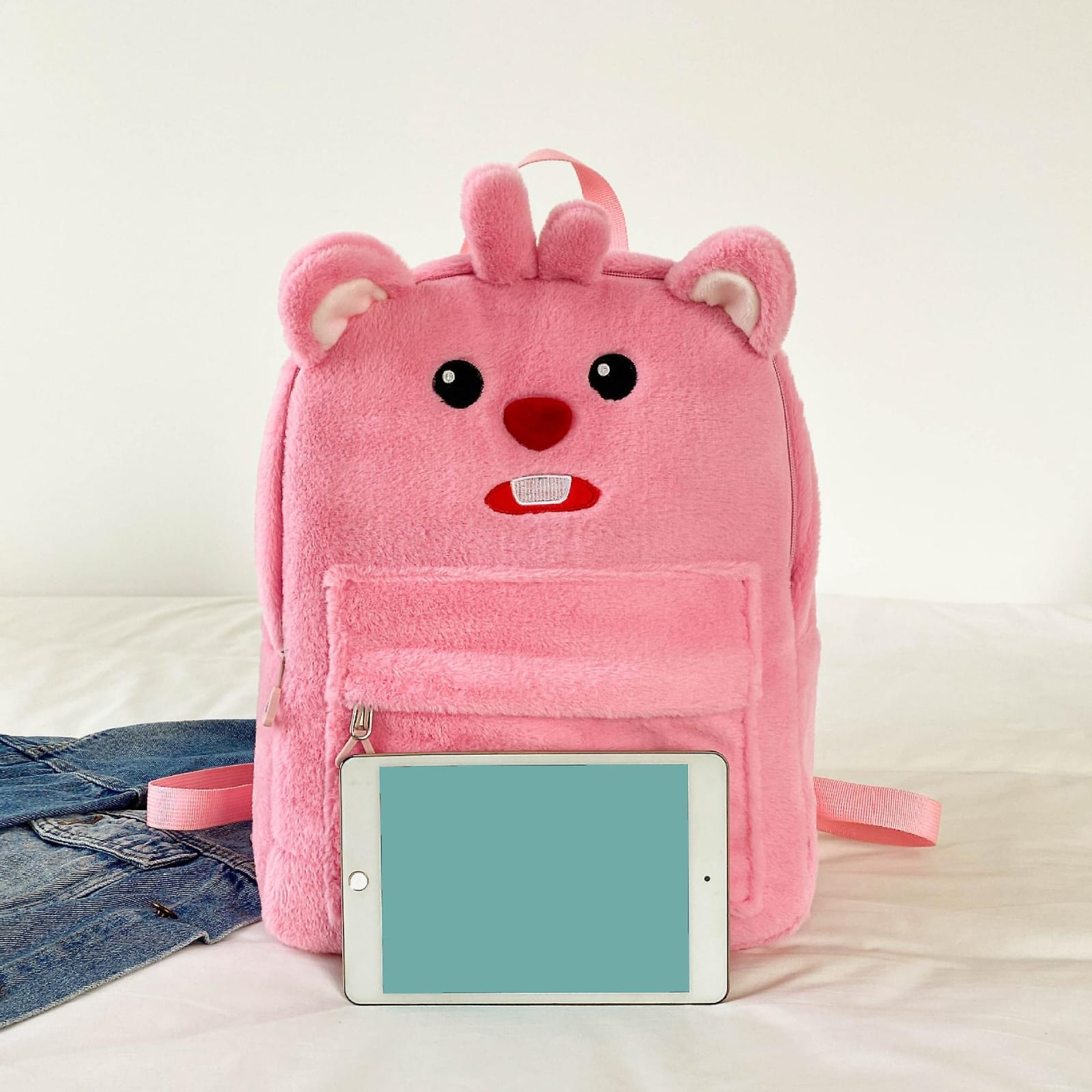Cute Bunny Plush Backpack – Fluffy School Bag with Front Pocket