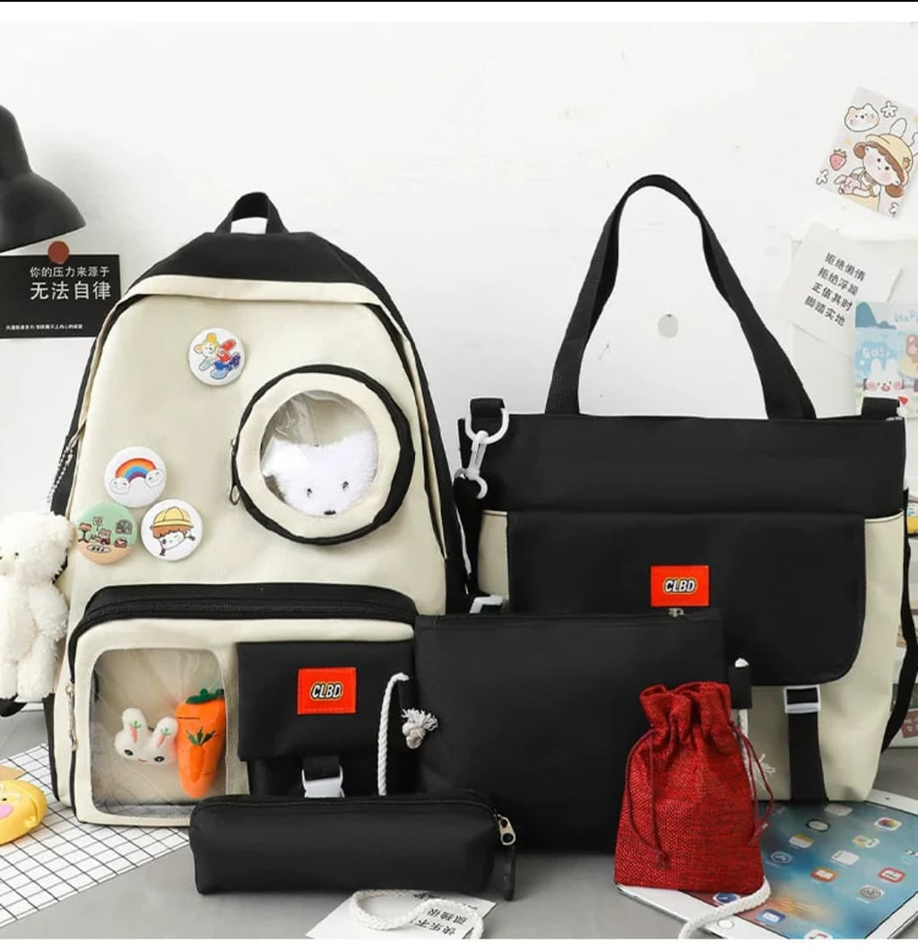 5 Set Backpack For Teenager Girl Waterproof High Capacity School Bags Female Student Cute BookBags