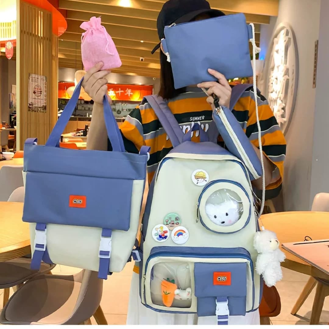 5 Set Backpack For Teenager Girl Waterproof High Capacity School Bags Female Student Cute BookBags