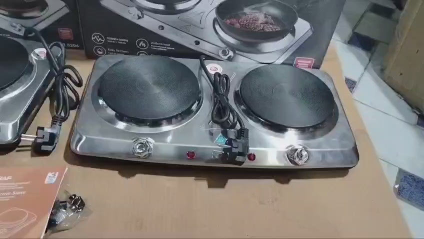 Electric Stove with Independent Controls, Overheat Protection, and Easy-to-Clean Design